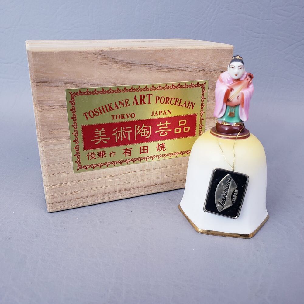 Japanese Toshikane Art Porcelain Bell Figural Benzaiten Goddess of Beauty Doll